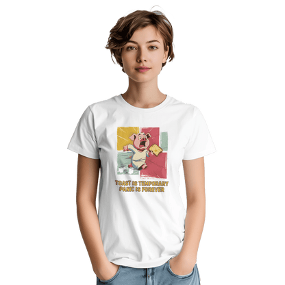 "Toast & Terror" – Funny Pig T-Shirt – Breakfast Anxiety Tee – Cartoon Unisex Graphic Shirt (White) - MildPrint.store