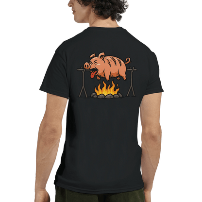 "Well Done Pig" – Funny BBQ T-Shirt – Double - Sided Roast Humor Tee – Gag Gift for Grill Lovers (Black) - MildPrint.store