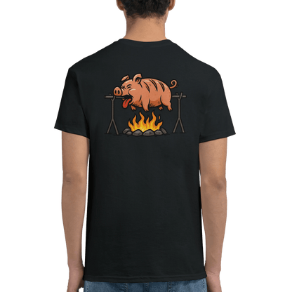 "Well Done Pig" – Funny BBQ T-Shirt – Double - Sided Roast Humor Tee – Gag Gift for Grill Lovers (Black) - MildPrint.store