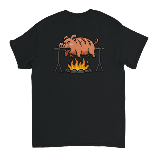 "Well Done Pig" – Funny BBQ T-Shirt – Double - Sided Roast Humor Tee – Gag Gift for Grill Lovers (Black) - MildPrint.store