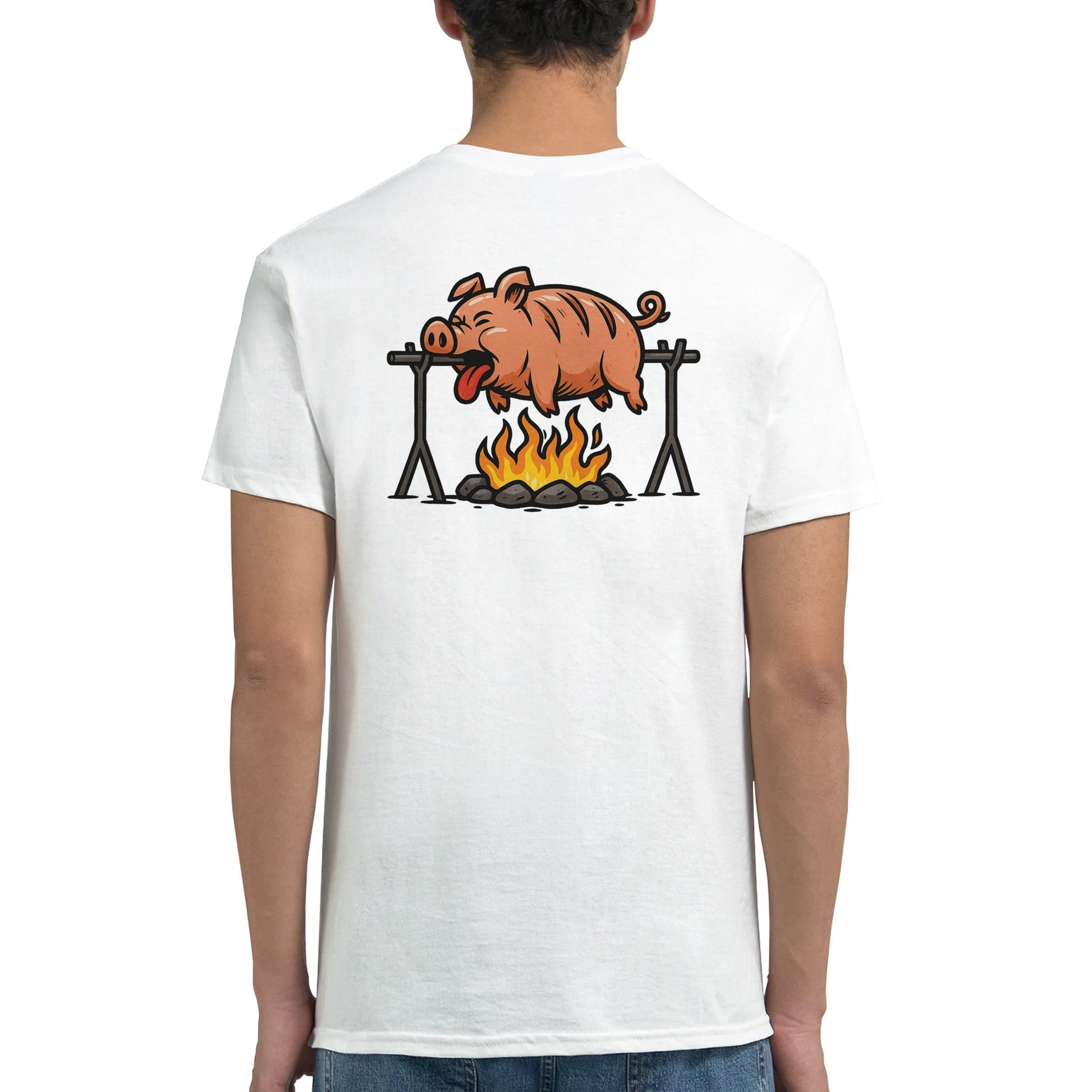 "Well Done Pig" – Funny BBQ T-Shirt – Double - Sided Roast Humor Tee – Gag Gift for Grill Lovers (White) - MildPrint.store