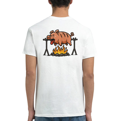 "Well Done Pig" – Funny BBQ T-Shirt – Double - Sided Roast Humor Tee – Gag Gift for Grill Lovers (White) - MildPrint.store