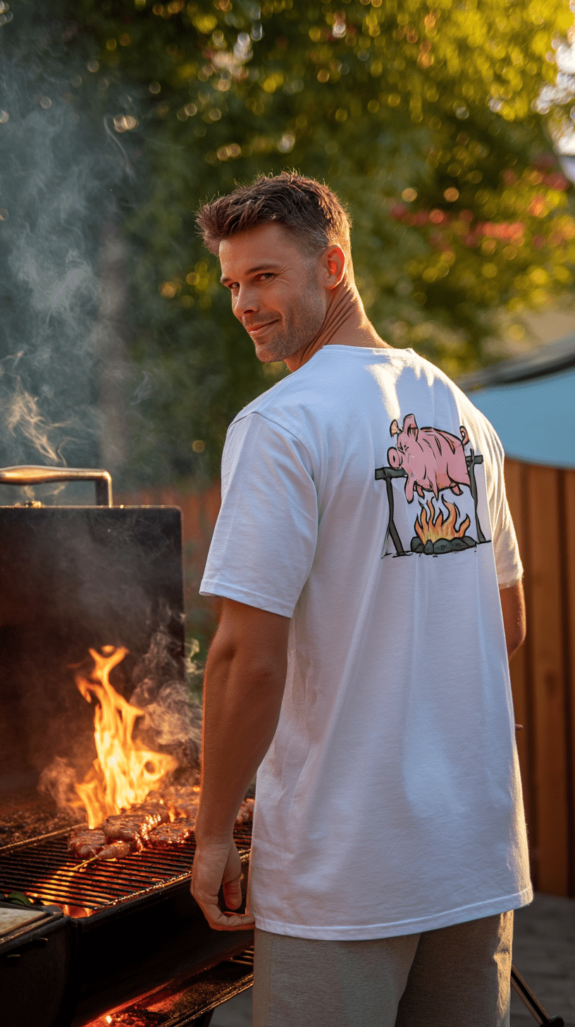 "Well Done Pig" – Funny BBQ T-Shirt – Double - Sided Roast Humor Tee – Gag Gift for Grill Lovers (White) - MildPrint.store