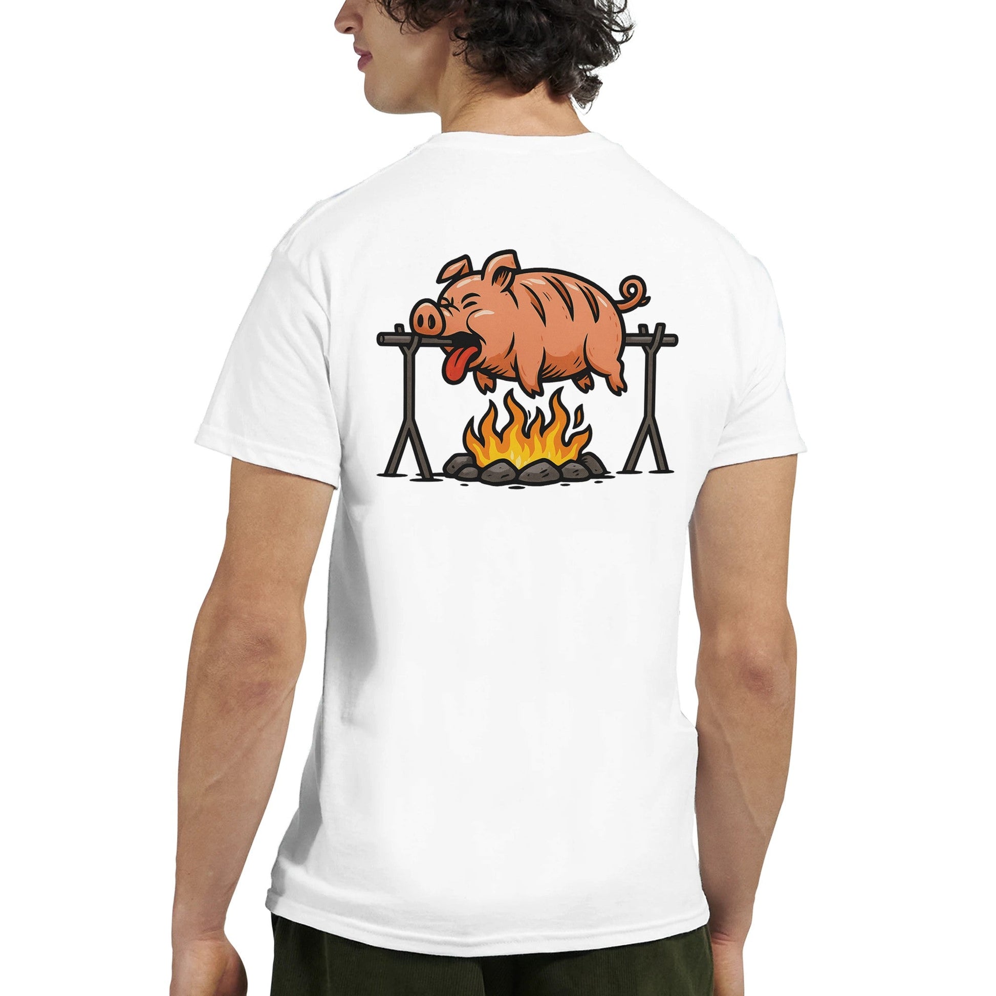 "Well Done Pig" – Funny BBQ T-Shirt – Double - Sided Roast Humor Tee – Gag Gift for Grill Lovers (White) - MildPrint.store