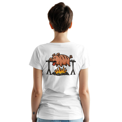 "Well Done Pig" – Funny BBQ T-Shirt – Double - Sided Roast Humor Tee – Gag Gift for Grill Lovers (White) - MildPrint.store