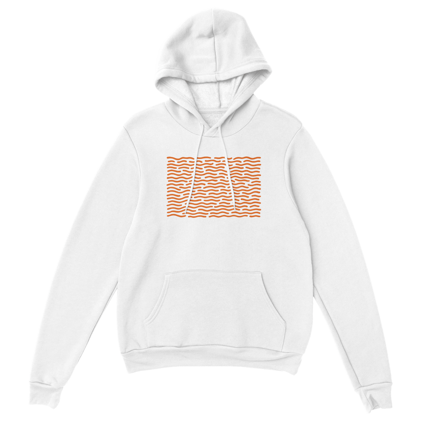 "White Static" – Minimalist White Hoodie with Orange Wave Print - MildPrint.store