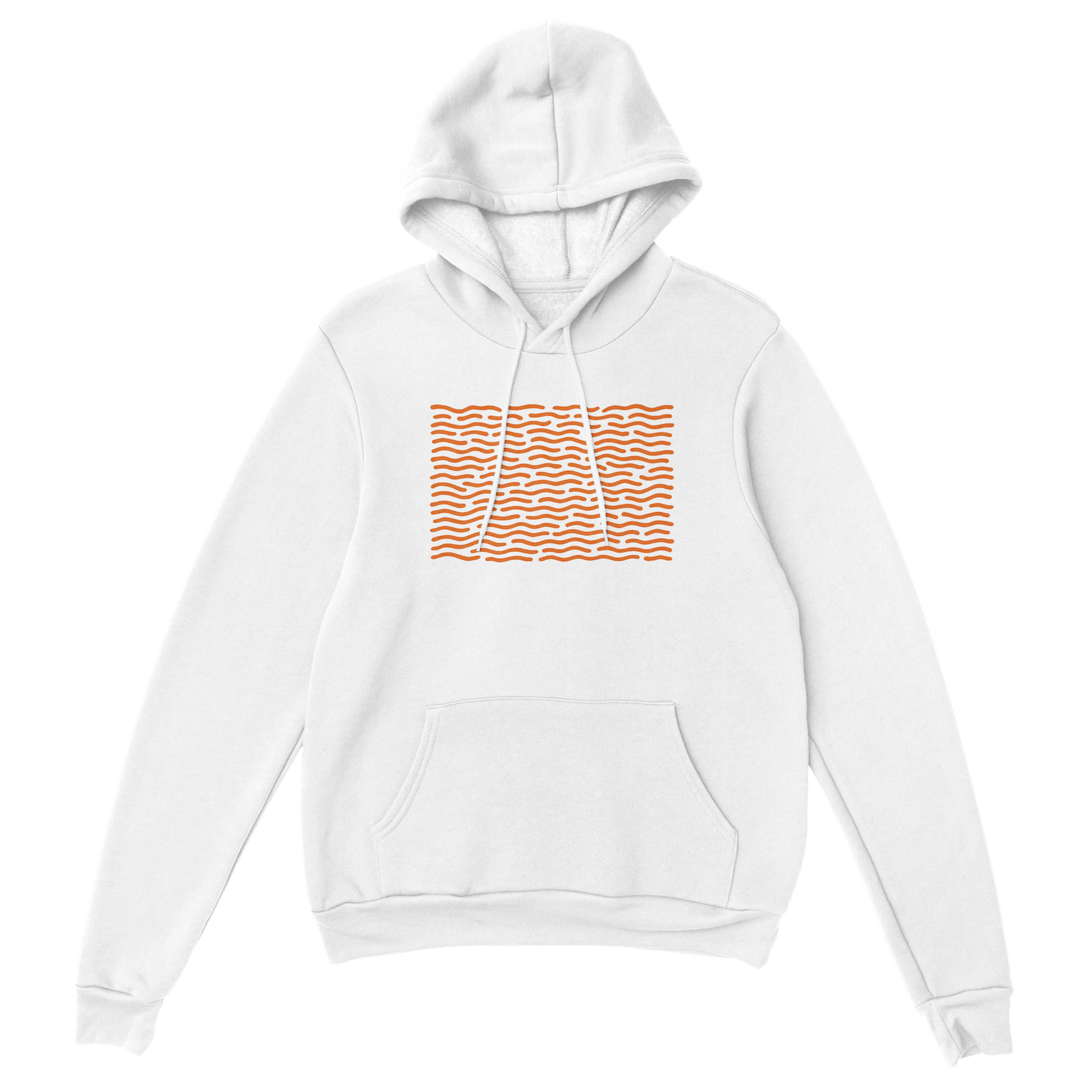 "White Static" – Minimalist White Hoodie with Orange Wave Print - MildPrint.store