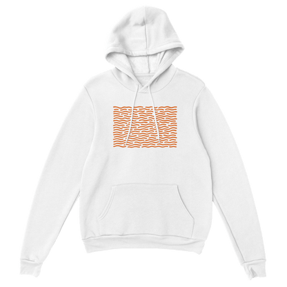 "White Static" – Minimalist White Hoodie with Orange Wave Print - MildPrint.store